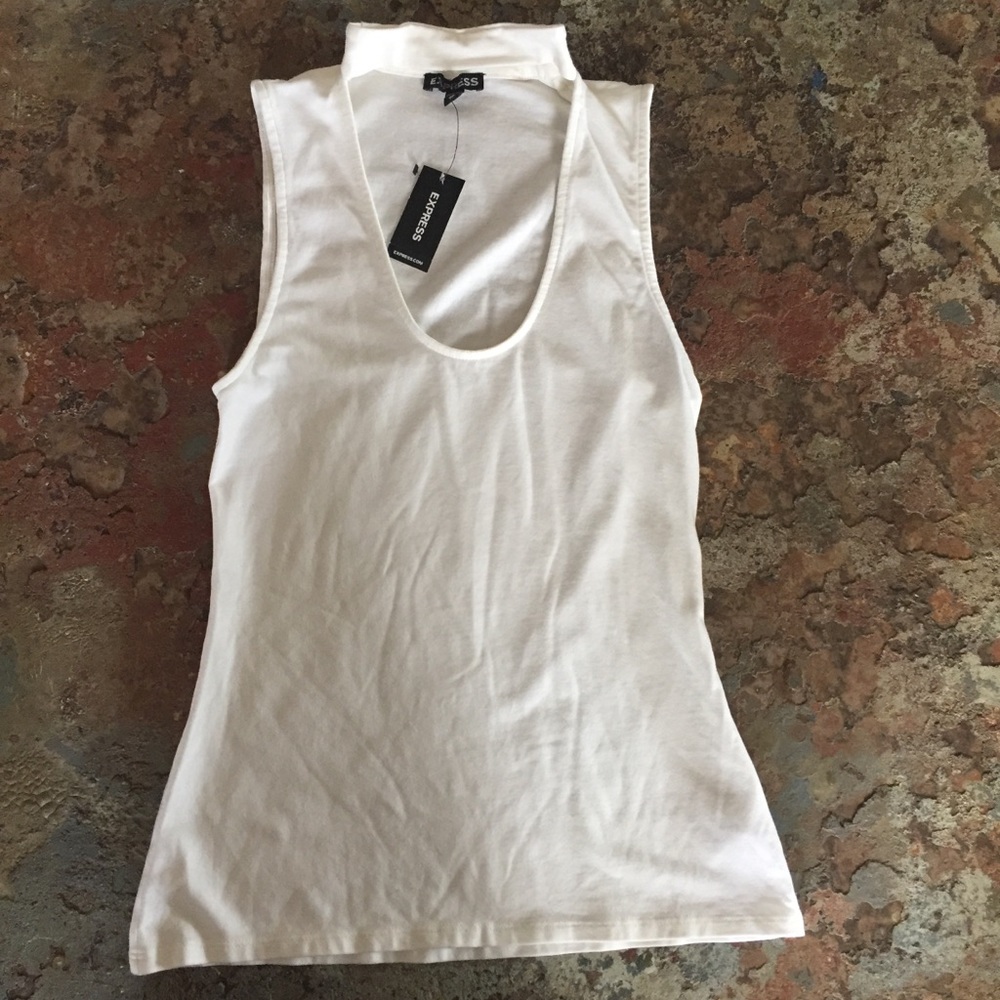 Express XS Top Keyhole Cutout Choker Tank Ivory - Picture 1 of 5